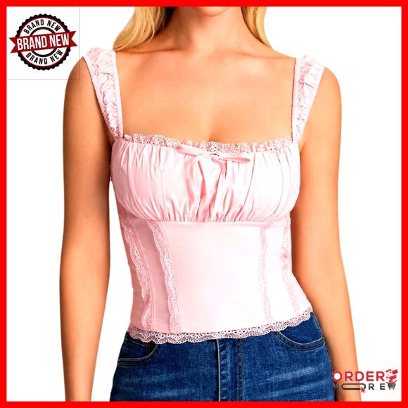 Lace Corset Crop Top Square Neck Y2K Party Club Wear Stretchy Breathable